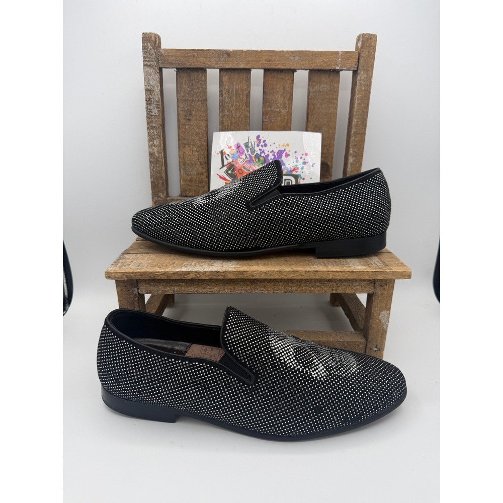 Robert Graham Mens Rhinestone Skull Loafers Black Silver Size 9 Slip On Shoes